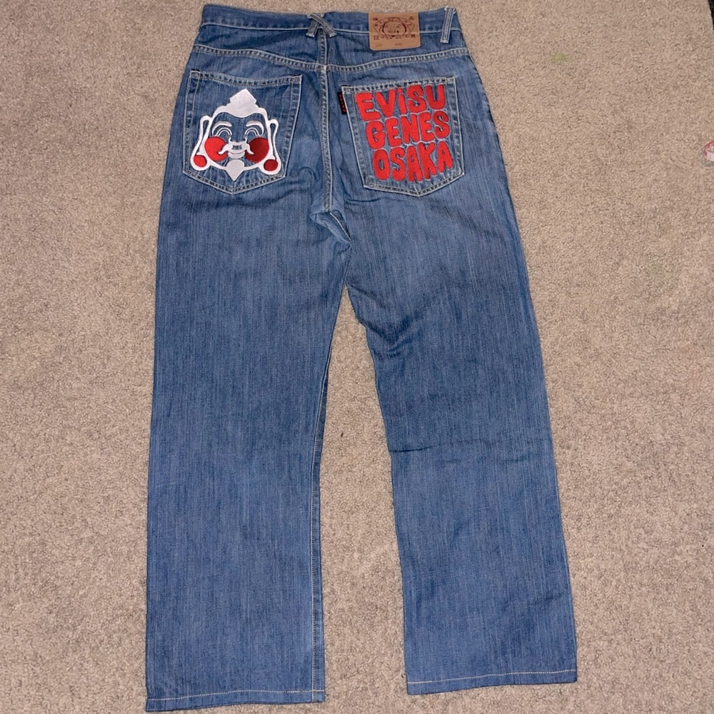 Vintage Evisu Men’s Denim Straight Cut Jeans Face Logo & Name Embroidery Size 30